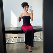 Off-shoulder Color Matching Skinny Sheath Tube Top Dress - OFEBHS.PT