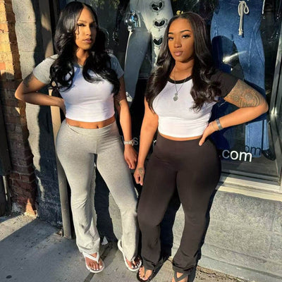 Women's Contrast Color Short-sleeved Trousers Casual Two-piece Suit - OFEBHS.PT