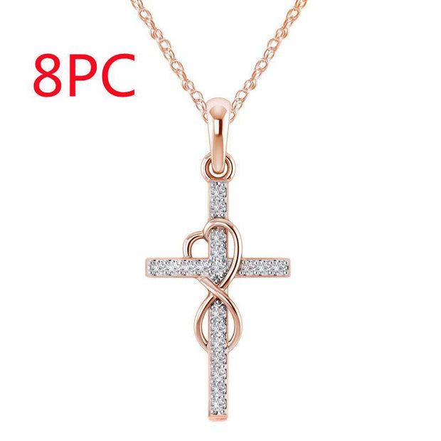 Alloy Pendant With Diamond And Eight-character Cross Necklace - OFEBHS.PT