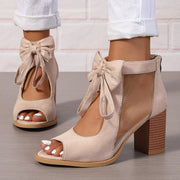 Platform Chunky High Heels Women's Sandals Bow Decoration Open Toe Block Ankle Strap Sandals For Dress Bridal Party Shoes