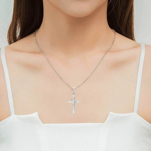 Alloy Pendant With Diamond And Eight-character Cross Necklace - OFEBHS.PT