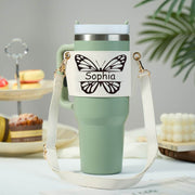 Personalized Butterfly Water Bottle Carrier Bag for 40oz Stanley Tumbler with Adjustable Strap Gift for Women - OFEBHS.PT