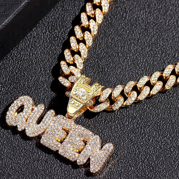 European And American Queen Alphabet Pendant Cuban Necklace