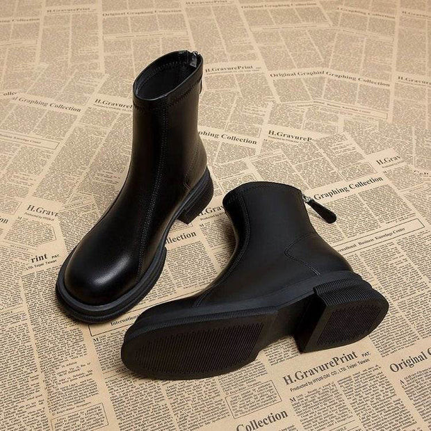 Women's Thick Heel Flat Ankle Boots - OFEBHS.PT