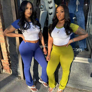 Women's Contrast Color Short-sleeved Trousers Casual Two-piece Suit - OFEBHS.PT