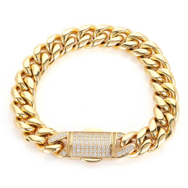 Hip Hop 12mm Micro Set Spring Snap Stainless Steel Necklace Bracelet