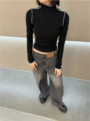 Reversible Washed Distressed Jeans For Women Deconstructed Vintage Banana Pants