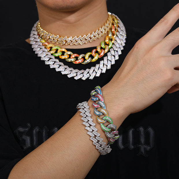 Men's Hip Hop Long Button Head Zircon Diamond Cuban Necklace