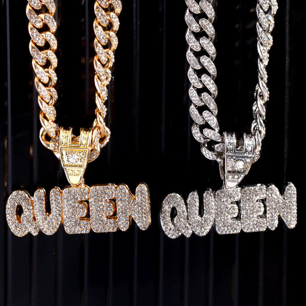 European And American Queen Alphabet Pendant Cuban Necklace