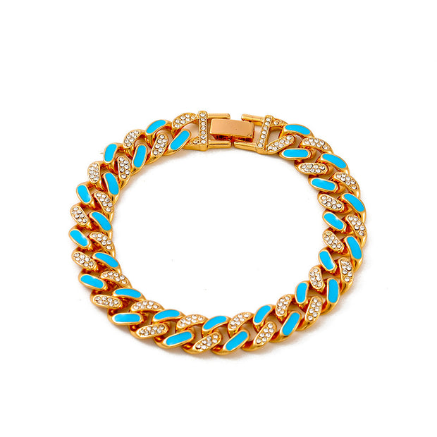Two-tone Oil Drop Rhinestones Cuban Bracelet Street