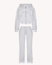 Ins Letter Sports Suit Zip-up Hooded Cropped Sweatshirt Top And Loose Drawstring Trousers Fashion Womens Clothing