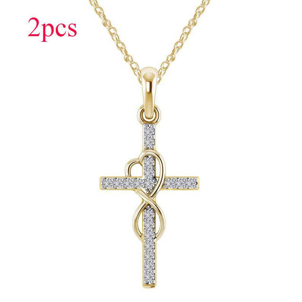 Alloy Pendant With Diamond And Eight-character Cross Necklace - OFEBHS.PT
