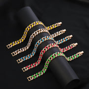 Two-tone Oil Drop Rhinestones Cuban Bracelet Street