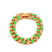 Two-tone Oil Drop Rhinestones Cuban Bracelet Street