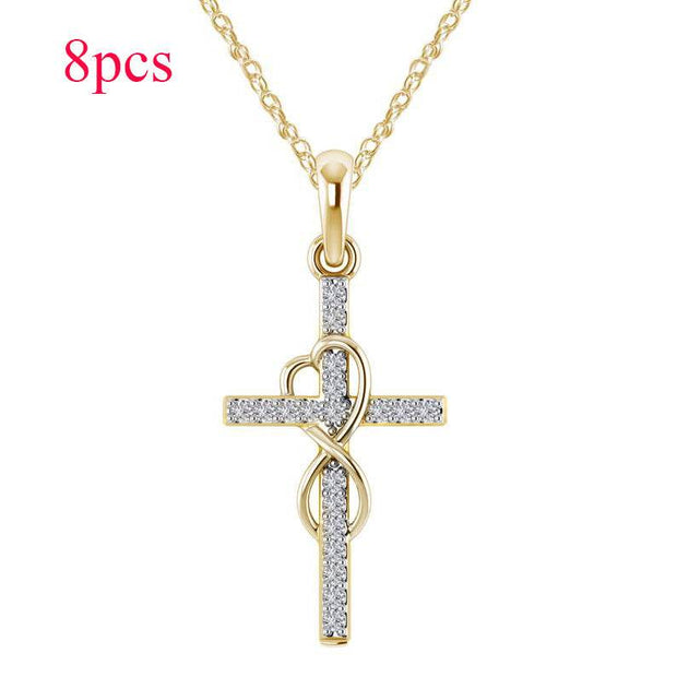 Alloy Pendant With Diamond And Eight-character Cross Necklace - OFEBHS.PT