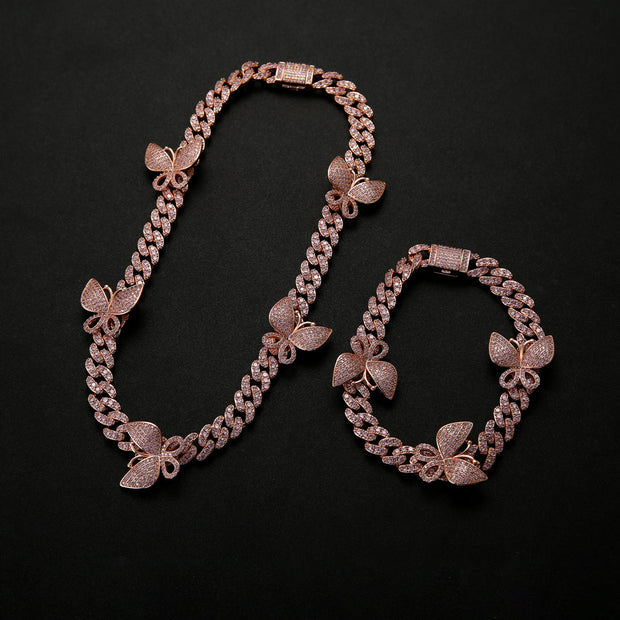 Men And Women Zircon Butterfly Cuban Necklace Clavicle Chain Jewelry