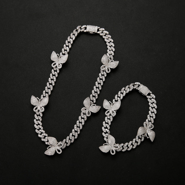 Men And Women Zircon Butterfly Cuban Necklace Clavicle Chain Jewelry