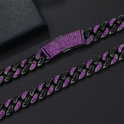 Hip Hop Men's Strip Full Diamond Line Exaggerated And Personalized Rap Cuban Link Chain Amethyst Necklace