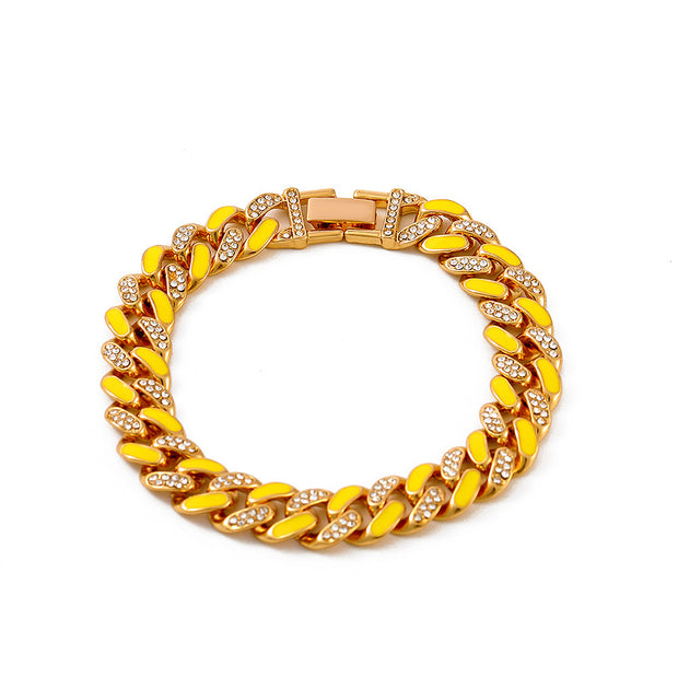 Two-tone Oil Drop Rhinestones Cuban Bracelet Street
