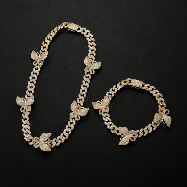 Men And Women Zircon Butterfly Cuban Necklace Clavicle Chain Jewelry