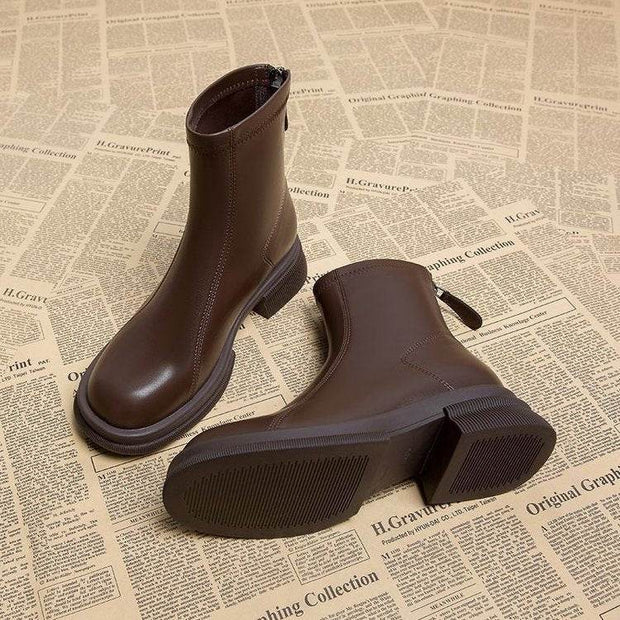 Women's Thick Heel Flat Ankle Boots - OFEBHS.PT