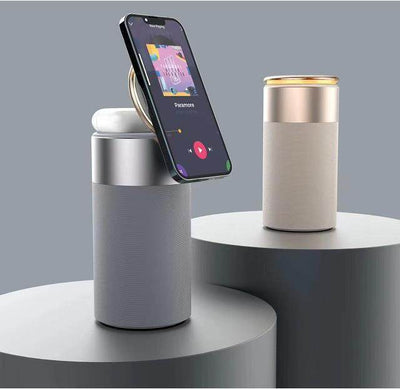 3 In 1 Multi-Function IPhone And AirPods Wireless Charger Portable Bluetooth Speaker With Touch Lamp For Home And Office - OFEBHS.PT