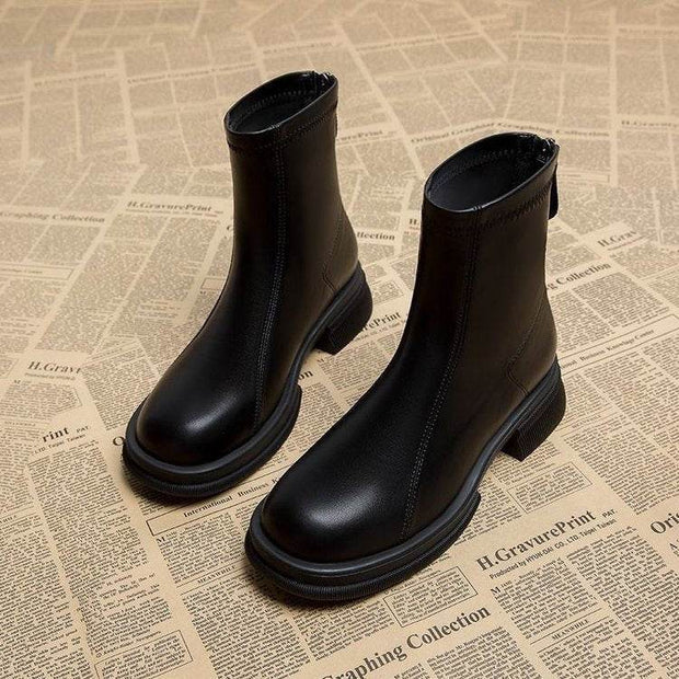 Women's Thick Heel Flat Ankle Boots - OFEBHS.PT